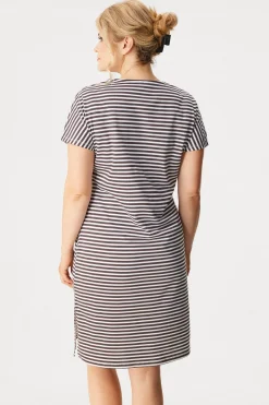 Bawełniana koszula nocna Flora Stripe plus size krótka