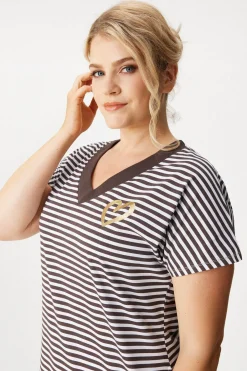 Bawełniana koszula nocna Flora Stripe plus size krótka