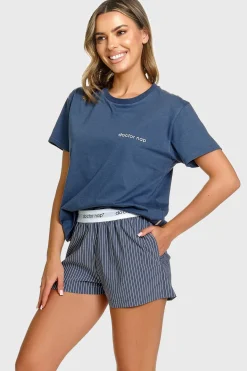 Bawełniana piżama damska Zora Stripe z krótkimi nogawkami