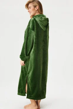 Ciepła sukienka DKNY Elm Green z kapturem