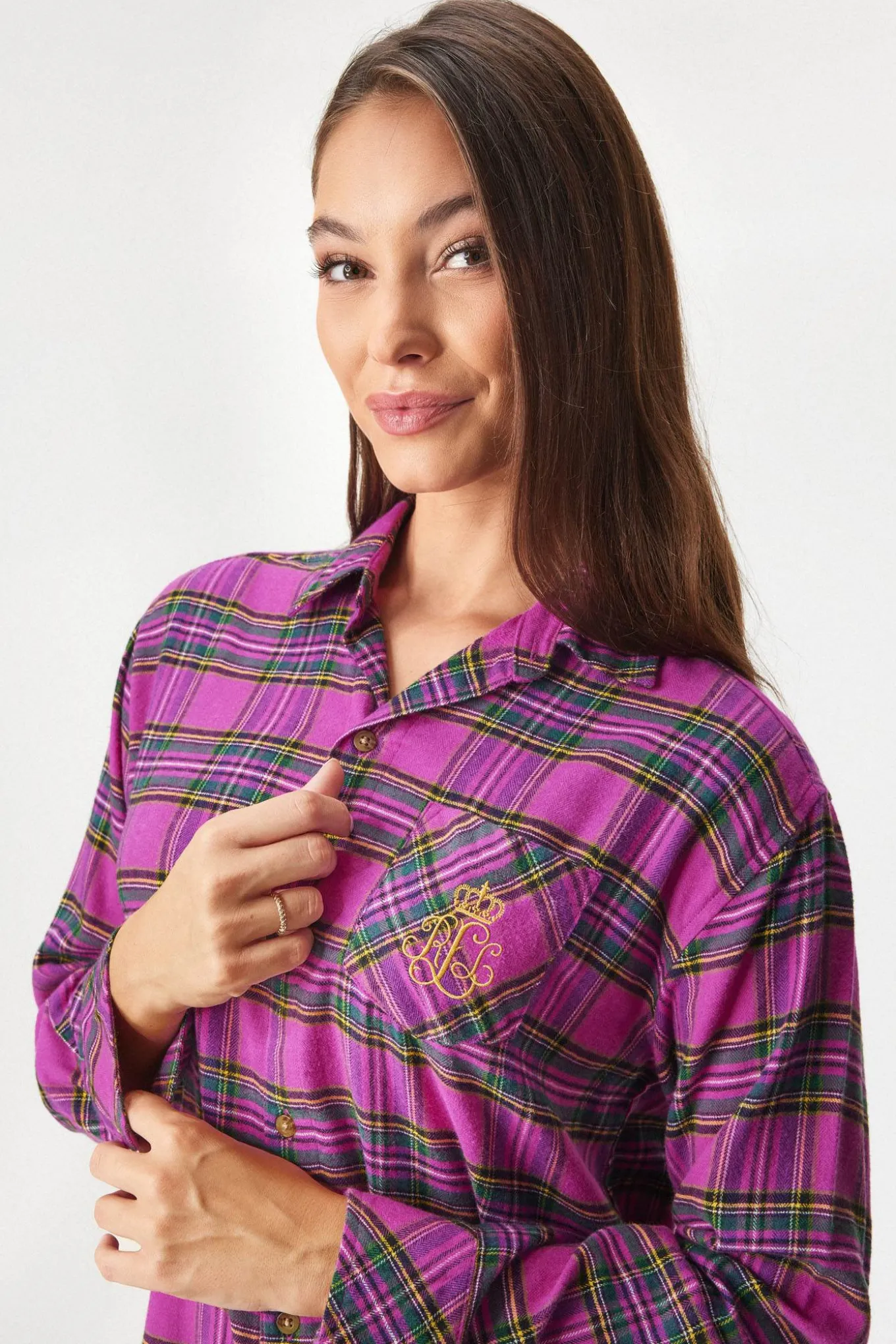 Koszula nocna Ralph Lauren Pink Plaid krótka