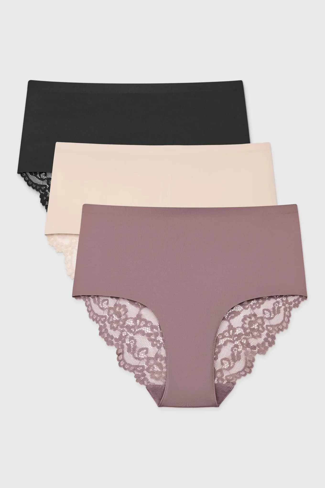 3PACK Majtki klasyczne Simple Lace z podwyższonym stanem