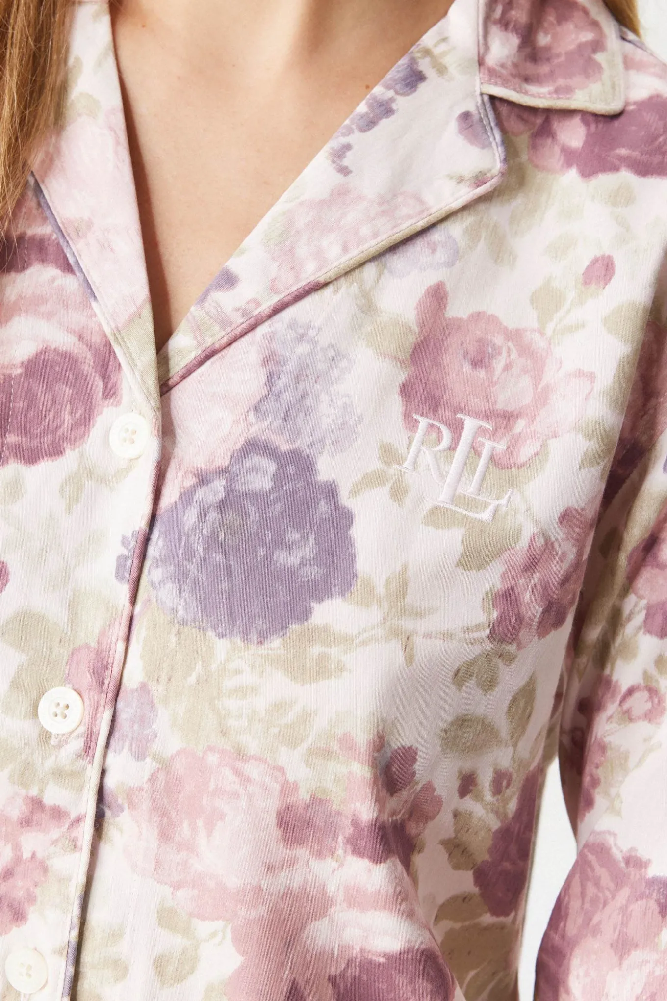 Piżama Ralph Lauren Sateen Notch Collar długa