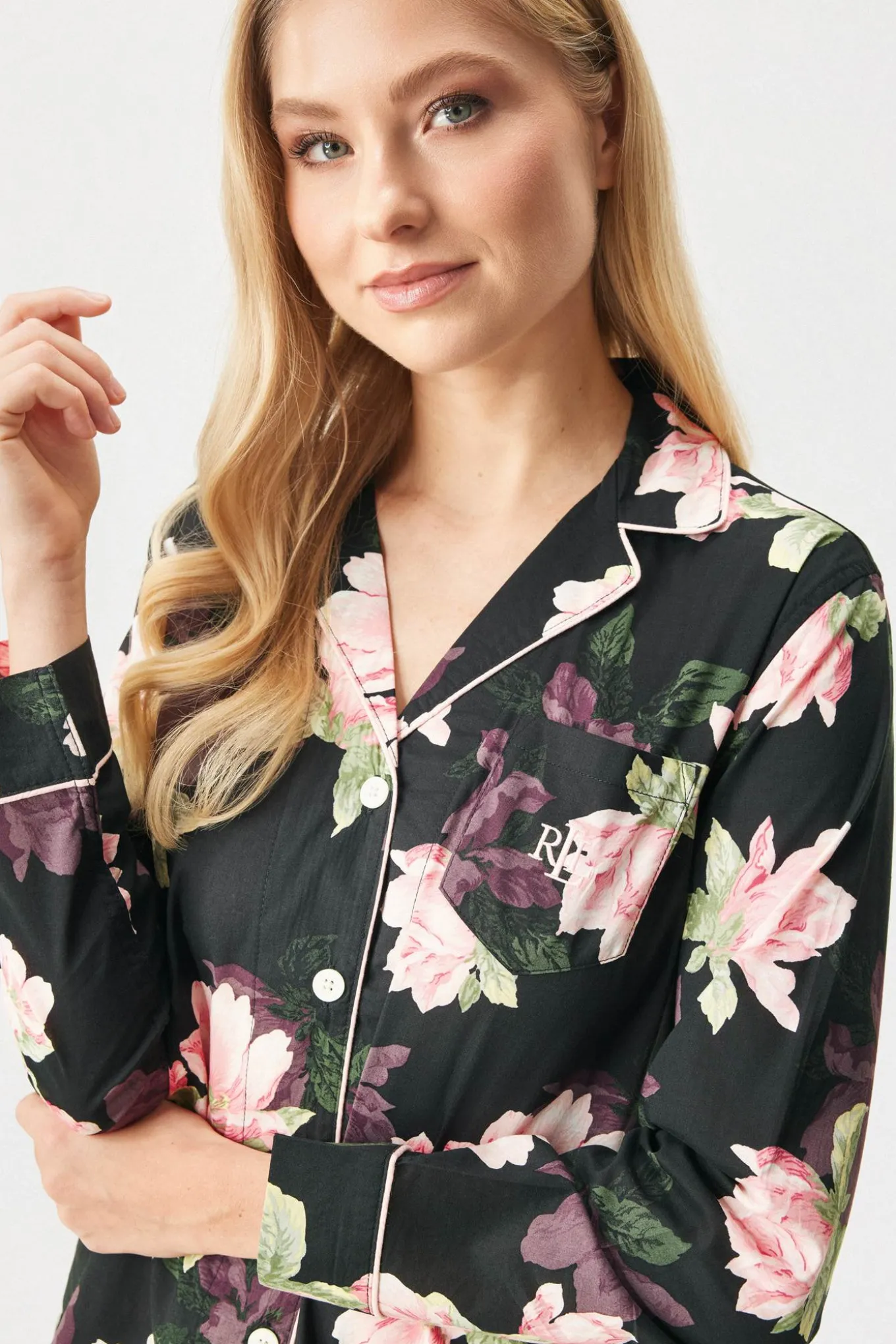 Piżama Ralph Lauren Woven Lawn Notch Collar długa